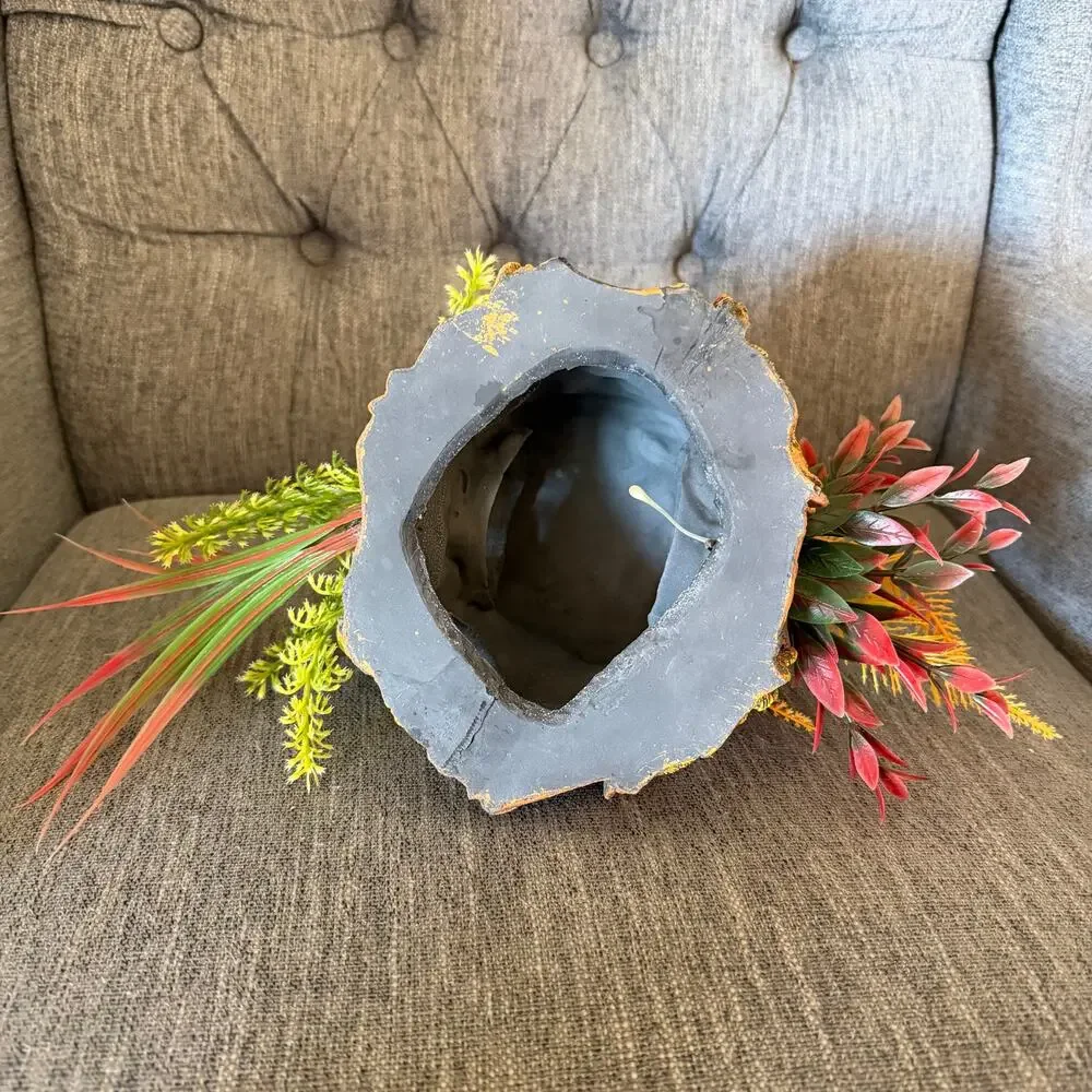 Aquarium Tree Stump Hideout Ornament Fish Tank Decor With Artificial Plants